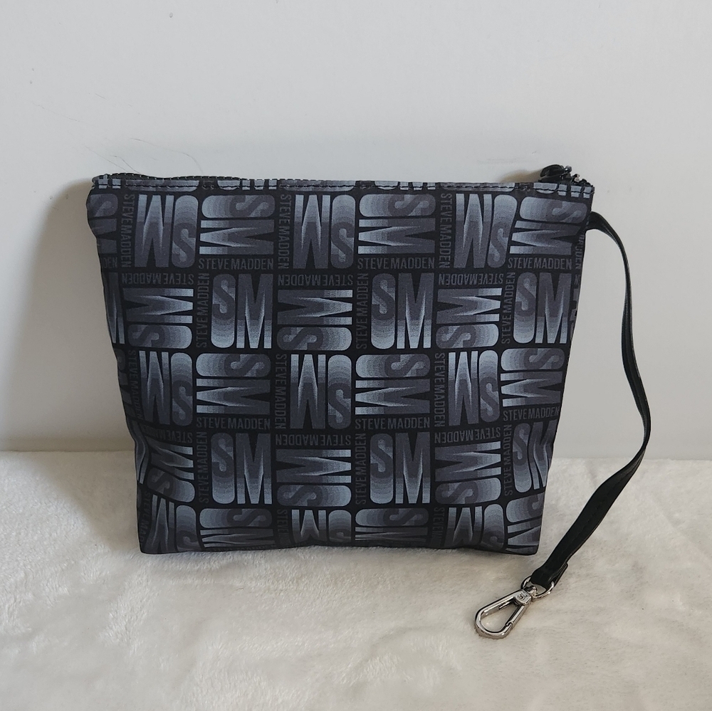 Steve Madden Black Gray Monogram Logo Pouch Bag - Picture 1 of 8